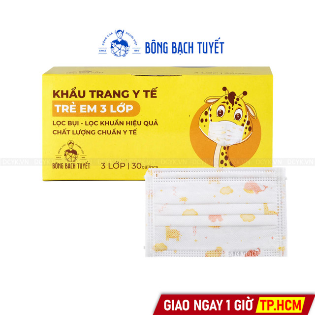 Khẩu Trang Y Tế Trẻ Em Bông Bạch Tuyết (Hộp 30 Cái - 3 Lớp)