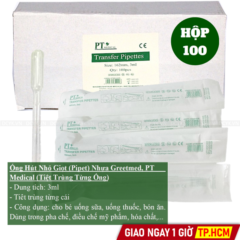 Ống Hút Nhỏ Giọt (Pipet) Nhựa Greetmed, PT Medical (Tiệt Trùng Từng Ống)