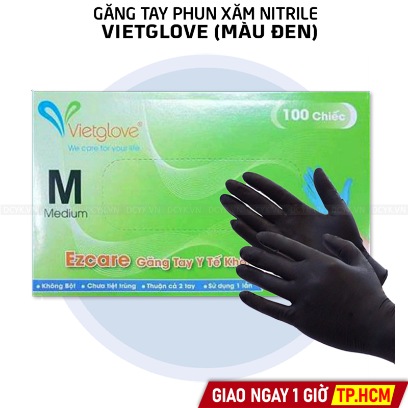 Găng Tay Phun Xăm Nitrile Màu Đen VietGlove (Hộp 100 Cái)