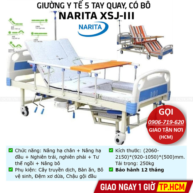 Giường Y Tế 5 Tay Quay, Có Bô Vệ Sinh NARITA XSJ-III