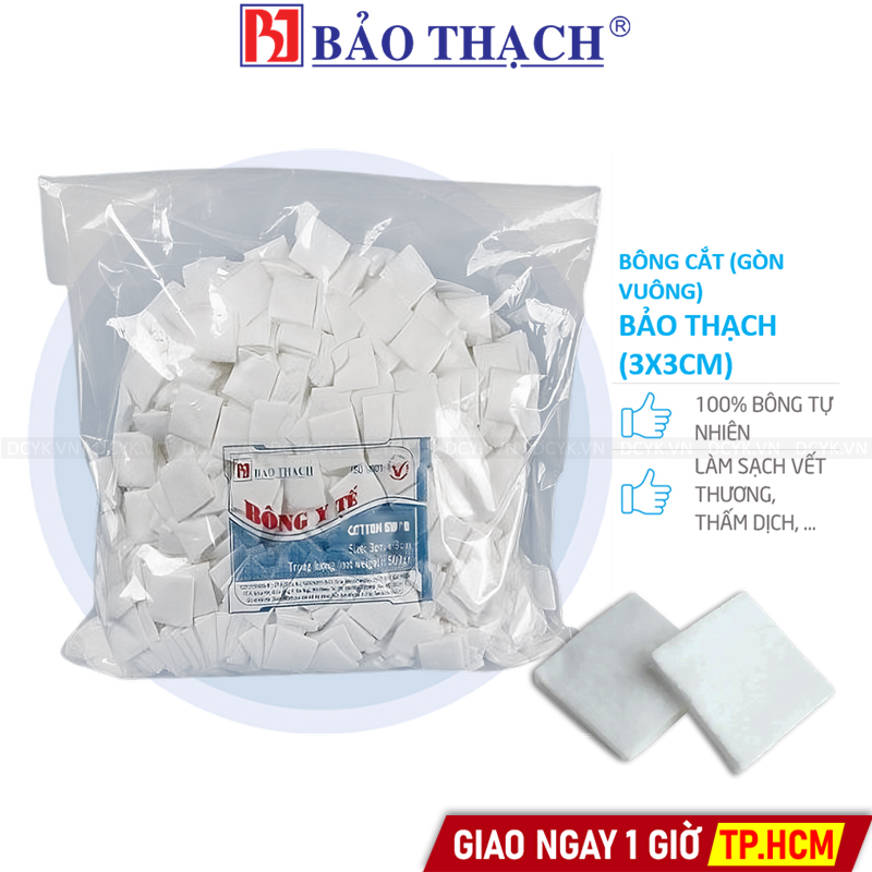 Bông Gòn Cắt, Gòn Vuông 3x3cm Bảo Thạch (Bịch lớn 500g)