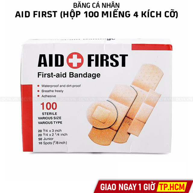 Băng Keo Cá Nhân AID FIRST 1 Kích Cỡ (Hộp 100 Miếng)