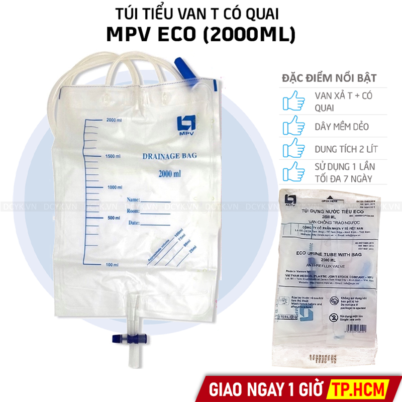 Túi Đựng Nước Tiểu Van T, Có Quai ECO MPV (2000ml) Hàng Việt Nam