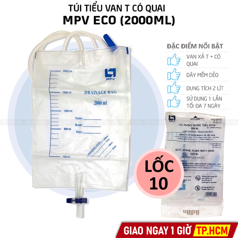 Túi Đựng Nước Tiểu Van T, Có Quai ECO MPV (2000ml) Hàng Việt Nam