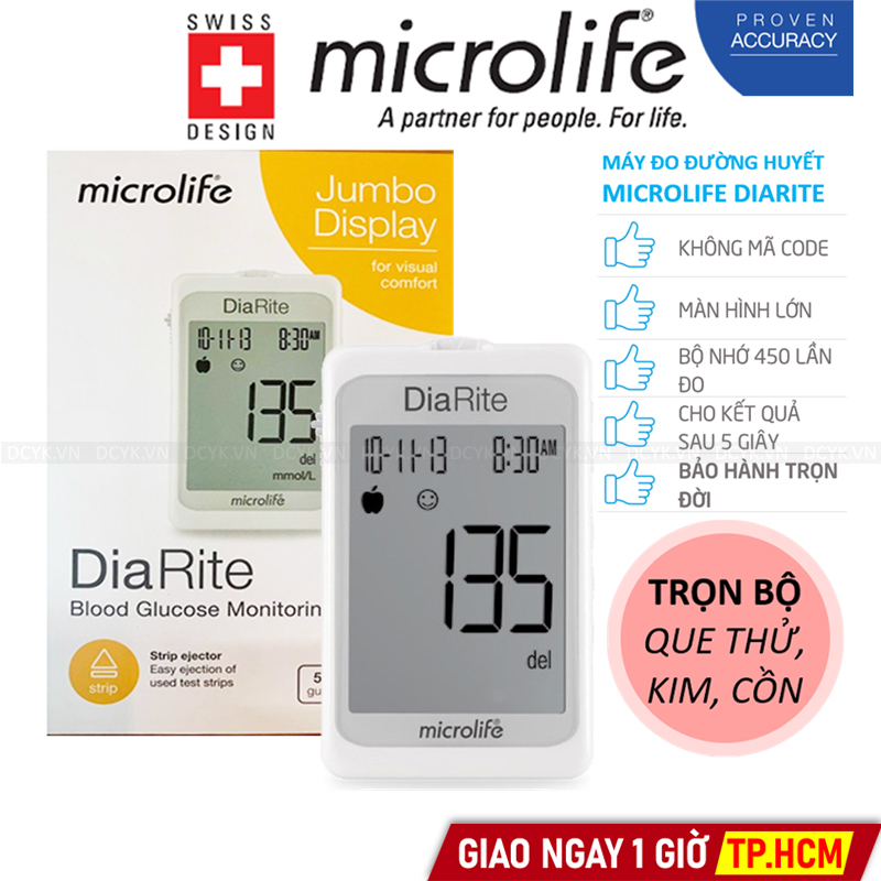 [TRỌN BỘ] Máy Đo Đường Huyết MICROLIFE DiaRite (25 QUE + 25 KIM + CỒN)