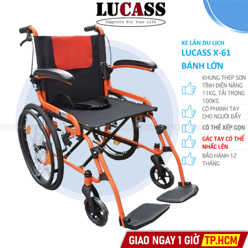 Xe Lăn Du Lịch Sắt Sơn Tĩnh Điện Lucass X-61 (X61) - BÁNH LỚN