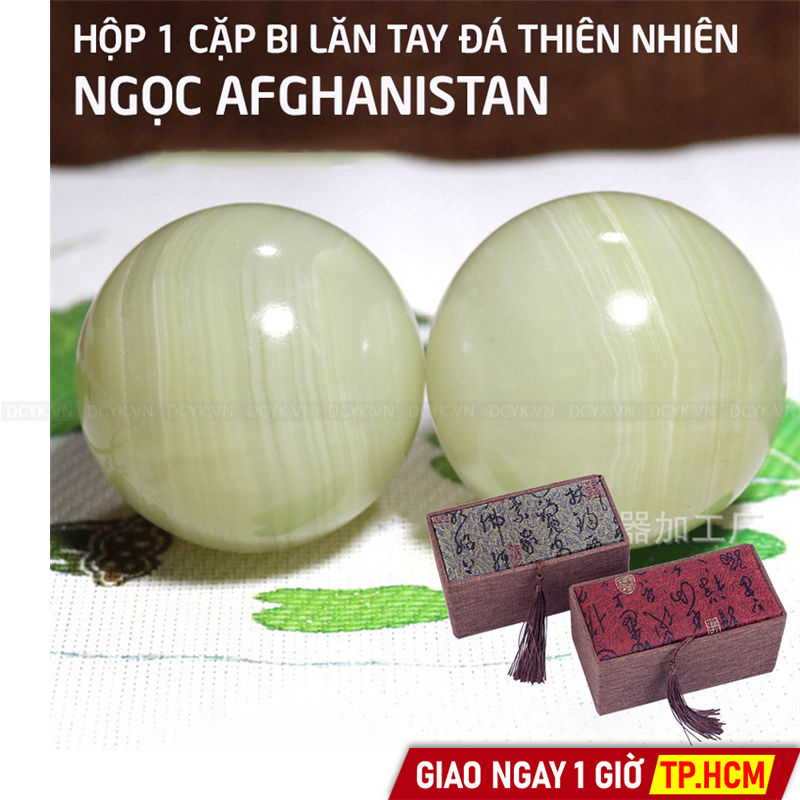 Hộp 01 Cặp Bi Đá Lăn Tay Thiên Nhiên Cao Cấp Ngọc Afghanistan