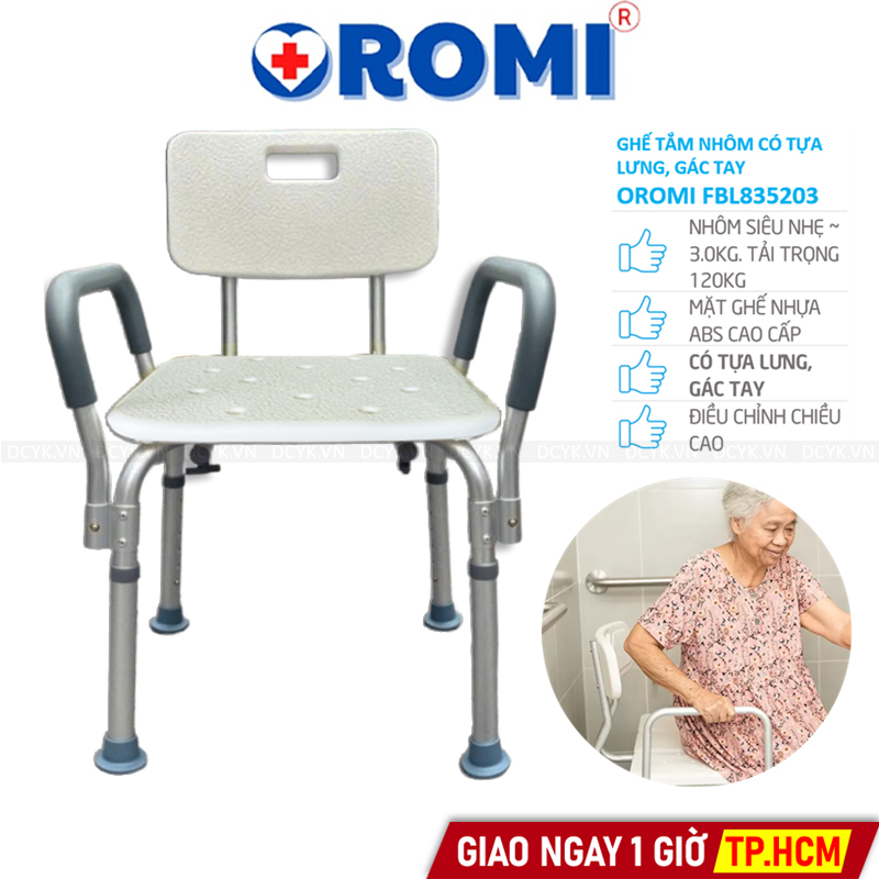 Ghế Tắm Nhôm Có Tựa Lưng, Tựa Tay Oromi FBL835203 (Mã 203)