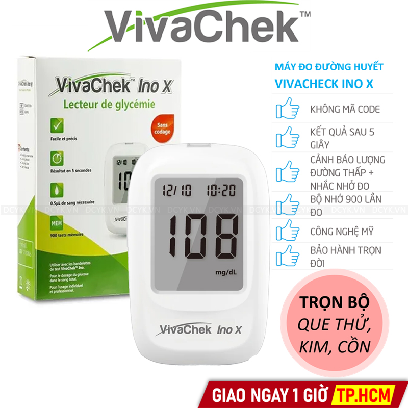 [TRỌN BỘ] Máy Đo Đường Huyết VivaChek Ino X (MG) (+ 50 Que, Kim, Cồn)