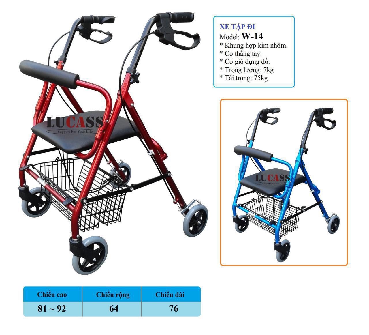 Xe Tập Đi 4 Bánh, Có Ghế, Thắng Tay, Giỏ Đựng Lucass W-14 (W14)