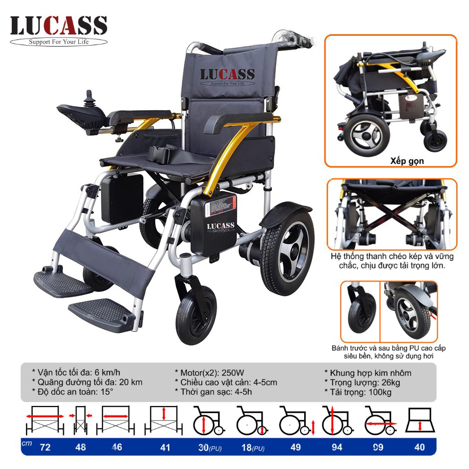 Xe Lăn Điện Khung Nhôm Cao Cấp Lucass XE-122L