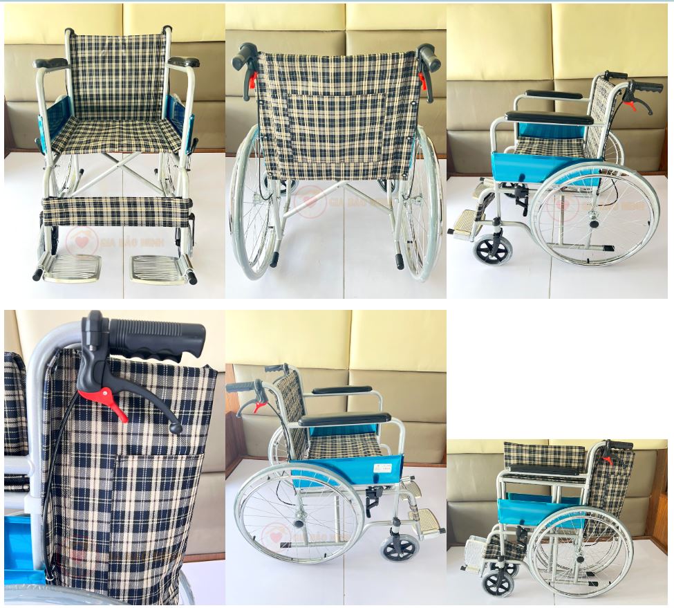 Xe Lăn Tay Vải Ca-rô, Khung Sơn, Có Thắng GBM-041