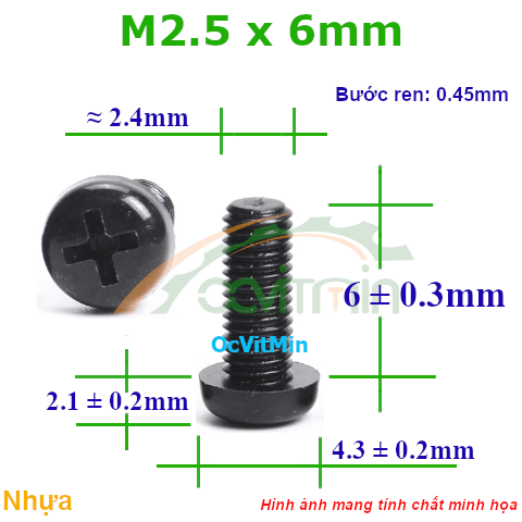 Ốc Bake Đầu Tròn M2.5x6mm Nhựa - Oc PaKe Dau Tron