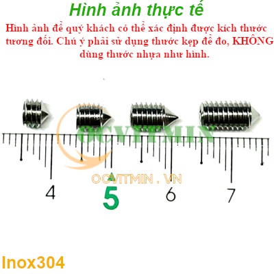 Vít Trí Đầu Nhọn M5 Lục Giác Chìm Inox304
