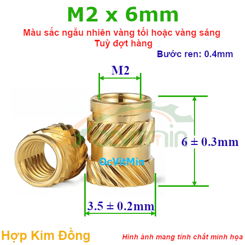 Đai Ốc Cấy Nhựa M2x6mm - ø3.5mm Gai Nghiêng -  Dai Oc Tan Ecu Cay Nhua Gai Nghieng