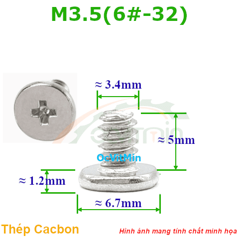 Ốc Bake Đầu Dẹp Mỏng M3.5x5mm Thép Cacbon - Oc PaKe Dau Dep Mong HDD