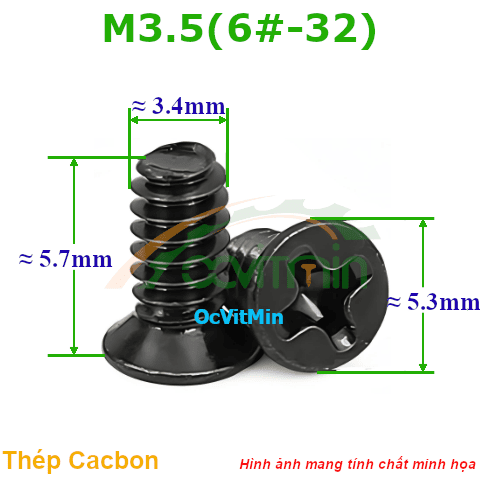 Ốc Bake Đầu Bằng M3.5x5.7mm Thép Cacbon - Oc PaKe Dau Bang HDD