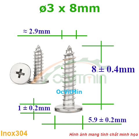 Vít Gỗ Bake Đầu Dẹp Mỏng ø 3x8mm - Vit Go Dau Pake Dep Mong