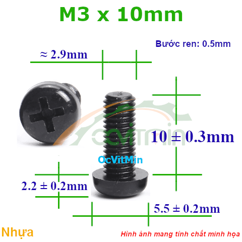 Ốc Bake Đầu Tròn M3x10mm Nhựa - Oc PaKe Dau Tron