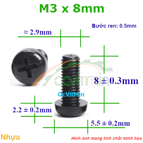 Ốc Bake Đầu Tròn M3x8mm Nhựa - Oc PaKe Dau Tron