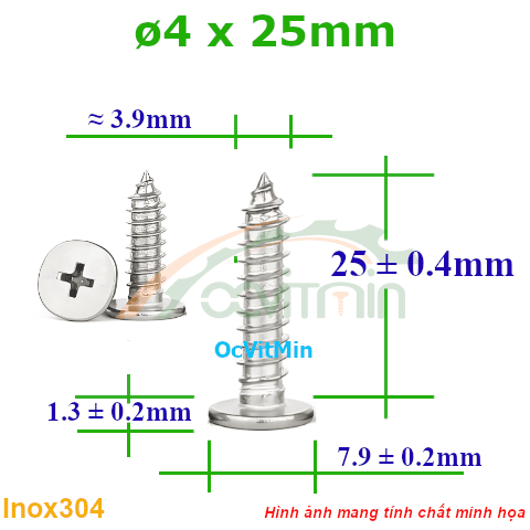 Vít Gỗ Bake Đầu Dẹp Mỏng ø 4x25mm - Vit Go Dau Pake Dep Mong