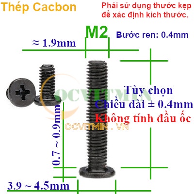 Ốc Bake Đầu Dẹp Mỏng M2 M2.5 Thép Cacbon