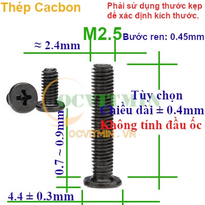 Ốc Bake Đầu Dẹp Mỏng M2 M2.5 Thép Cacbon