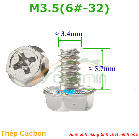 Ốc Bake Dạng Lục Giác M3.5(6#-32) Thép Cacbon - Oc PaKe Dau Dang Lục Giac HDD