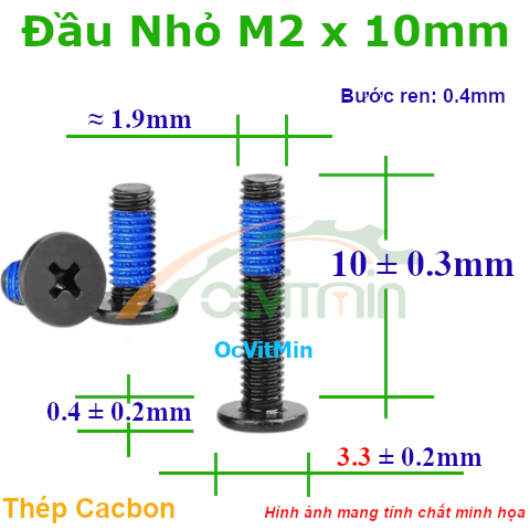 Ốc Bake Đầu Dẹp Nhỏ M2x10mm Thép Cacbon -  Oc PaKe Dau Dep Mong Nho