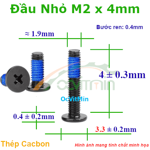 Ốc Bake Đầu Dẹp Nhỏ M2x4mm Thép Cacbon -  Oc PaKe Dau Dep Mong Nho