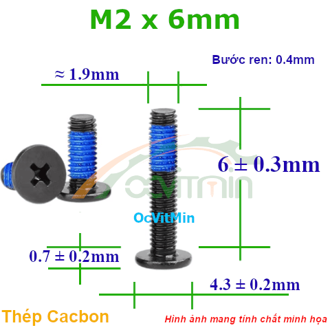 Ốc Bake Đầu Dẹp Mỏng M2x6mm Thép Cacbon - Oc Laptop PaKe Dau Dep Mong