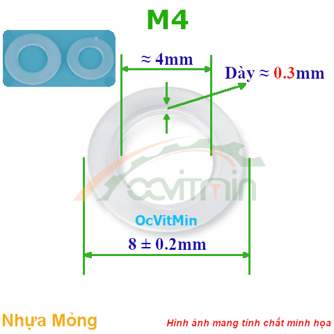 Vòng Đệm Nhựa Mỏng M4 Dày 0.3mm - Vong Dem Long Den Nhua Mong