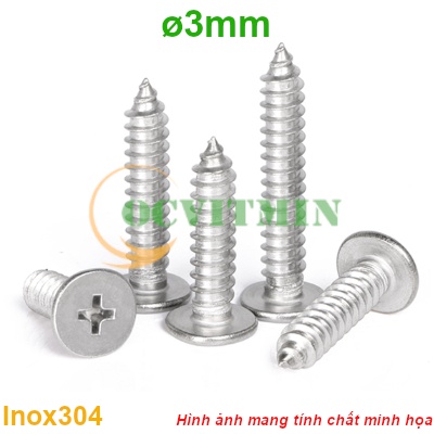 Vít Bake Ren Xoắn Đường Kính 3mm Đầu Dẹp Mỏng Inox 304