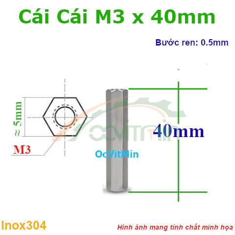 Trụ Inox304 Cái Cái Lục Giác M3x40mm - Tru Cai Cai