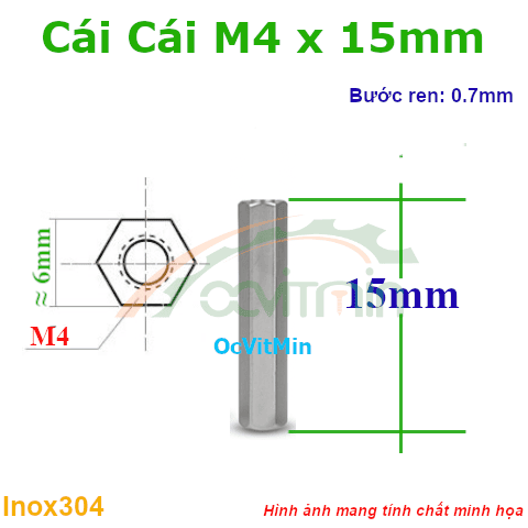 Trụ Inox304 Cái Cái Lục Giác M4x15mm