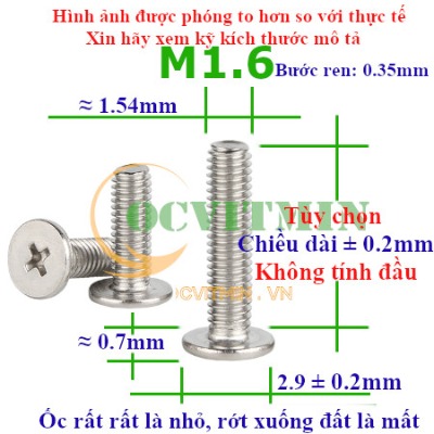 Ốc Bake Đầu Dẹp Mỏng M1.4 M1.6 Inox 304