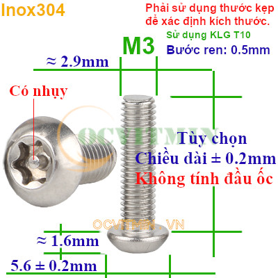 Ốc Lục Giác Bông M3 Có Kim Ở Giữa Inox 304