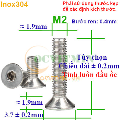 Ốc Lục Giác Đầu Bằng M2 M2.5 Inox 304