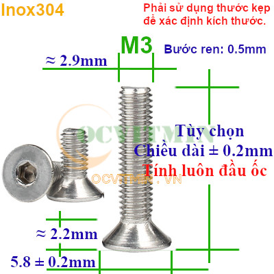 Ốc Lục Giác Đầu Bằng M3 Inox 304