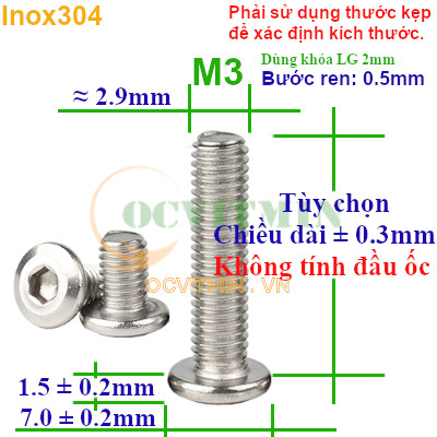 Ốc Lục Giác Đầu Dẹt Tròn M3 Inox 304