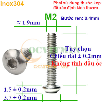 Ốc Lục Giác Đầu Dù M2 M2.5 Inox304