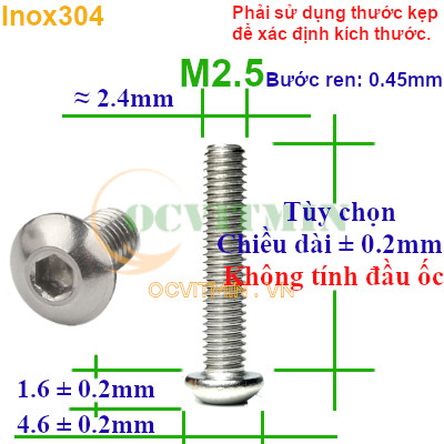 Ốc Lục Giác Đầu Dù M2 M2.5 Inox304