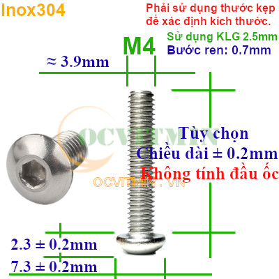 Ốc Lục Giác Đầu Dù M4 Inox 304