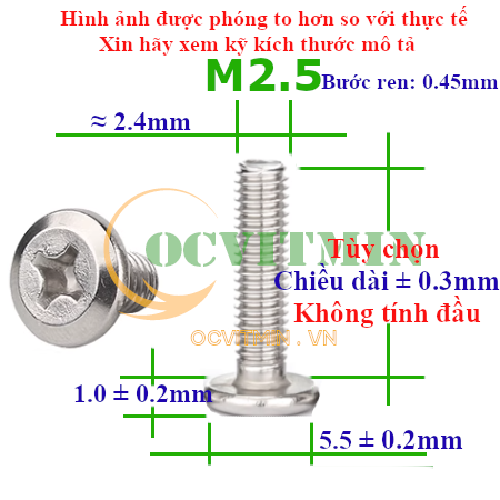 Ốc Bake Đầu Dẹp Vát Cạnh M2 M2.5 Inox 304