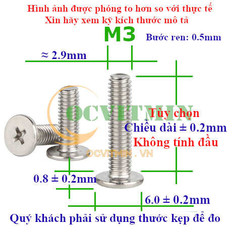 Ốc Bake Đầu Dẹp Mỏng M3 Inox 304