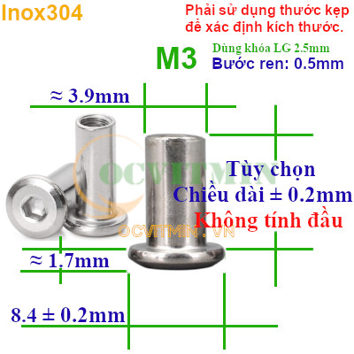 Đai Ốc Dù Đầu Lục Giác M3 Tán Dù Ecu Dù Inox 304