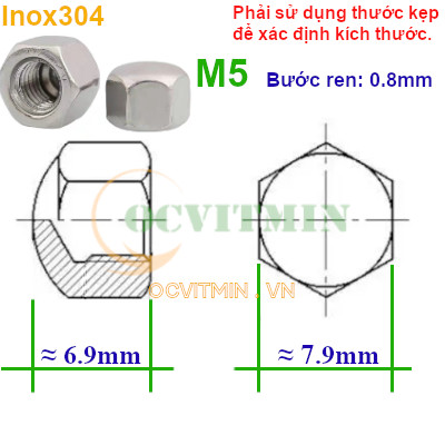 Đai Ốc Hình Nắp M3 M4 M5 M6 M8 M10 Inox 304