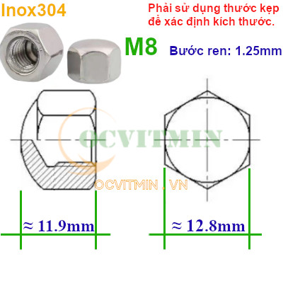 Đai Ốc Hình Nắp M3 M4 M5 M6 M8 M10 Inox 304