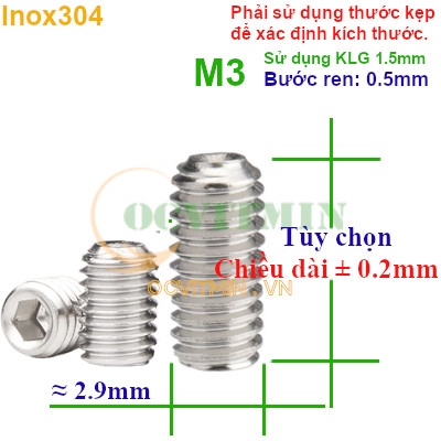 Vít Trí Đầu Lõm M3 Lục Giác Chìm Inox 304