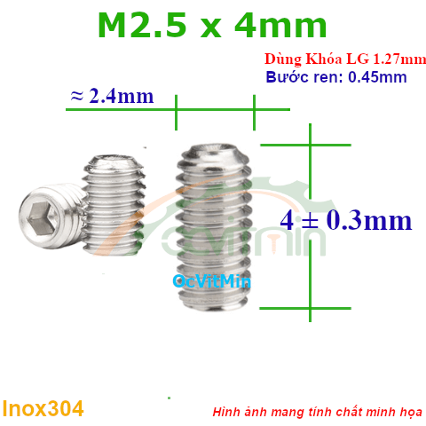 Vít Trí Đuôi Lõm M2.5x4mm Inox304 - Vit Tri Duoi Lom